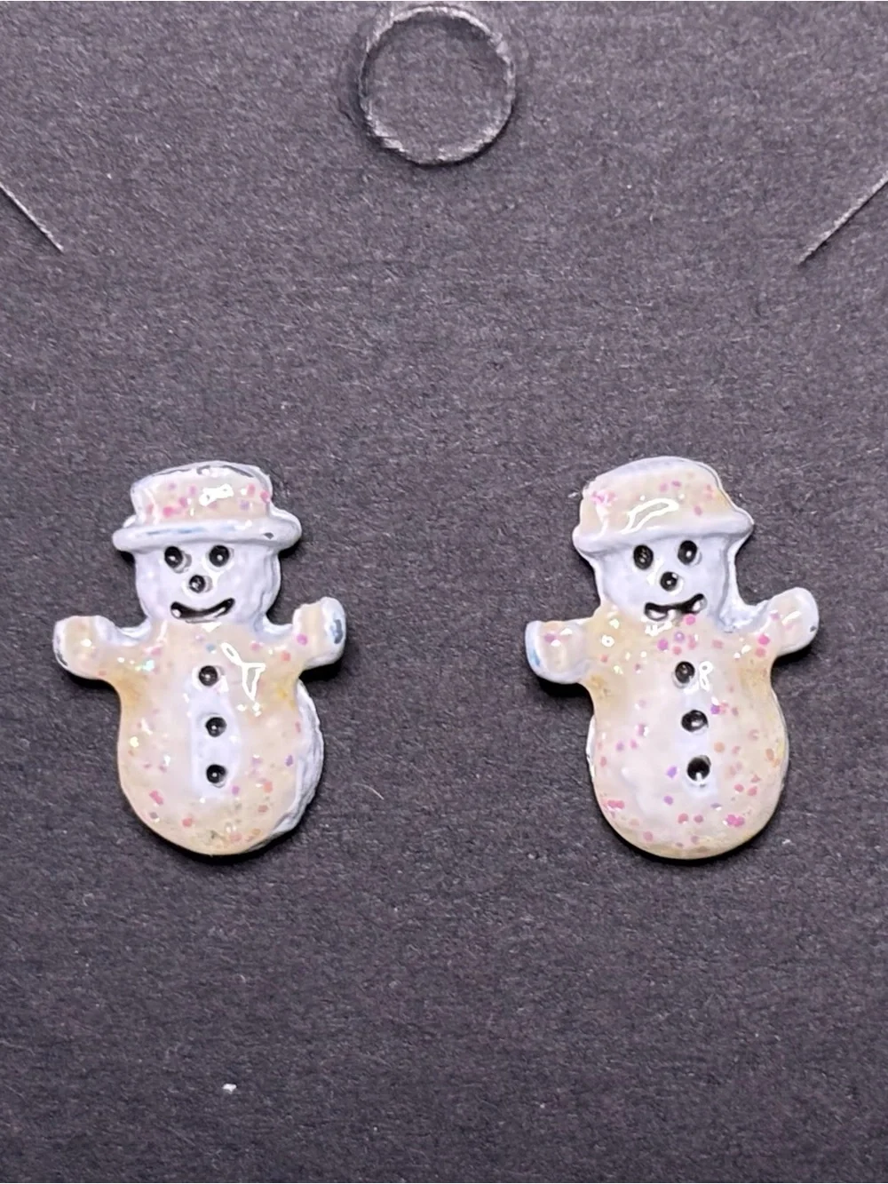 Kids Iridescent White Snowman Stud Earrings